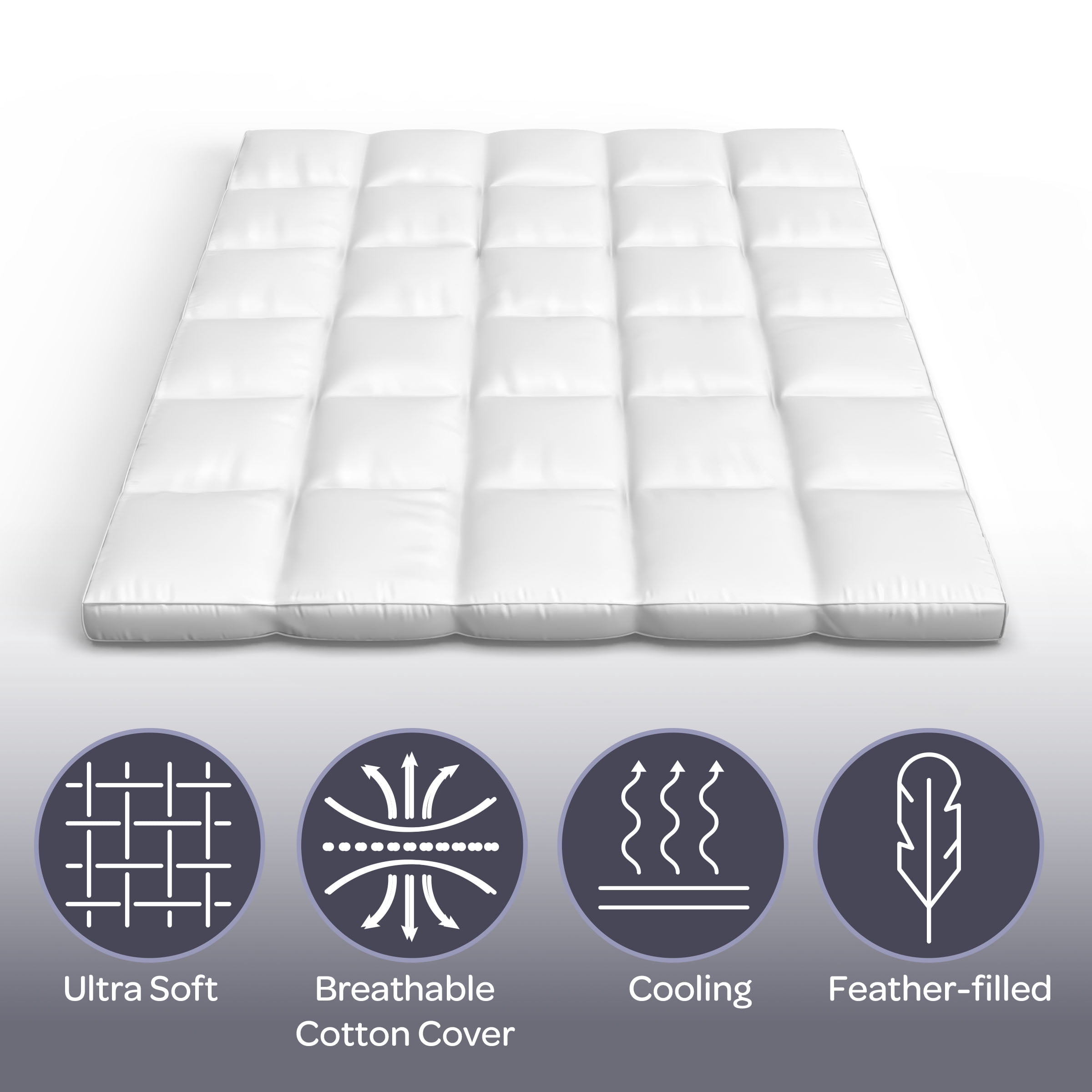 Somerset Home Down Mattress Topper - Twin 4-Inch Duck and Goose Feather Bed with Cotton Mattress Topper Cover (White)