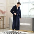 thumbnail image 2 of Bata larga con capucha para hombre, bata de baño larga con capucha, de felpa polar, mullida, cómoda y cálida, con bolsillo., 2 of 5