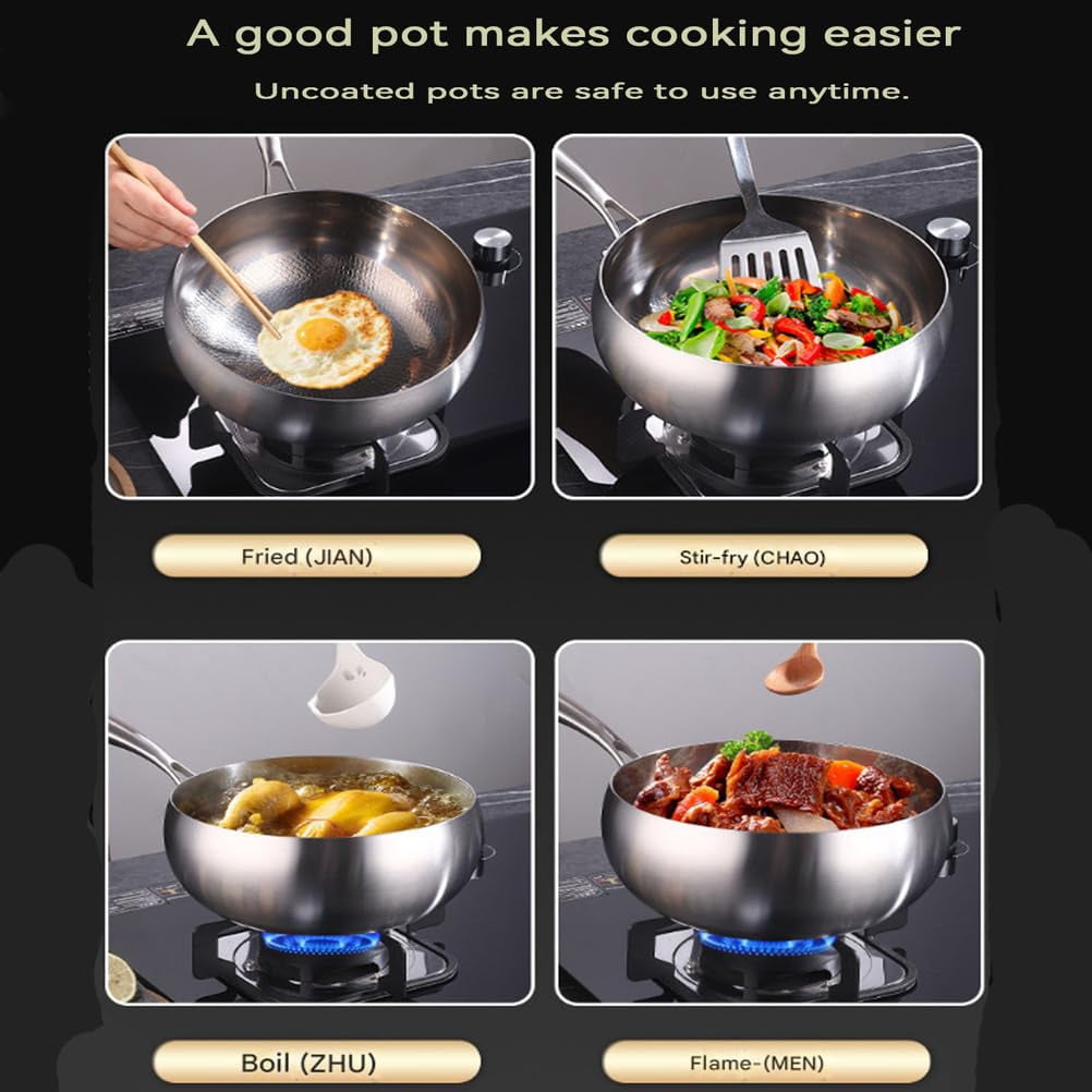 Titanium Hammered Pan with Lid, Thickened Multi-Layer Stock Pot, Titanium Wok Pan, Scratch-Resistant Non Stick Titanium Frying Pans, Even Heating for Cooking,11.02in/lid