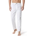 thumbnail image 2 of Pantalones casuales de lino para hombre, de verano, color sólido, sueltos, elásticos, con cordón, para playa, yoga, pantalones de golf blanco CH blanco CH Xishao ropa, 2 of 2