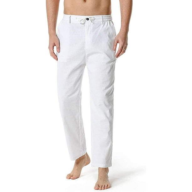 Pantalones casuales de lino para hombre de verano color solido sueltos elasticos con cordon para playa yoga pantalones de golf blanco CH blanco CH Xishao ropa Walmart en linea