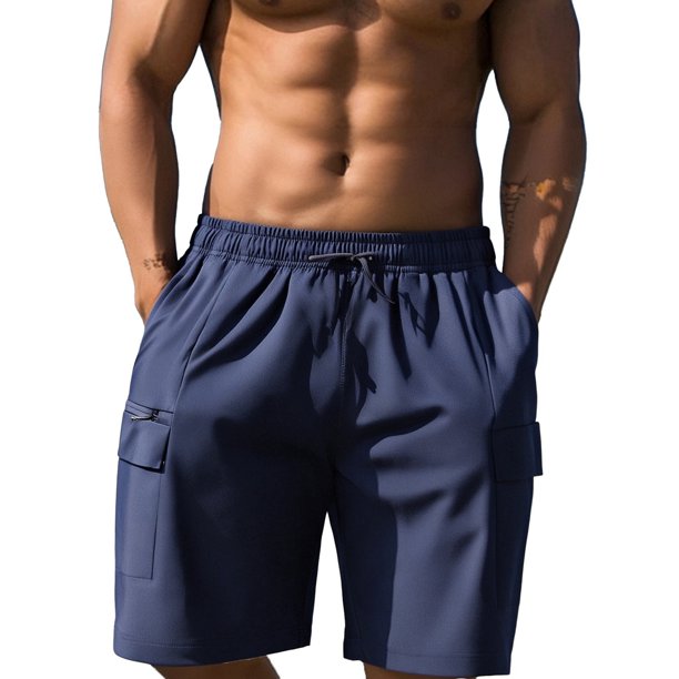 Pantalones cortos de verano para hombre con bolsillos con cremallera: pantalones cortos ligeros y casuales para correr y hacer deporte