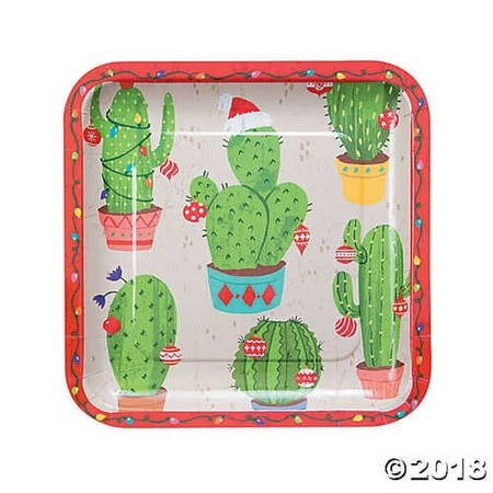Cactus Dinner - Christmas Cactus Square Paper Dinner Plates