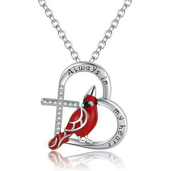 Heart Pendant Necklace Gift for Loved One, Red Cardinal Special Jewelry for Women, Mother’s Day Gifts for Mom, Wife, Aunt, Grandma.