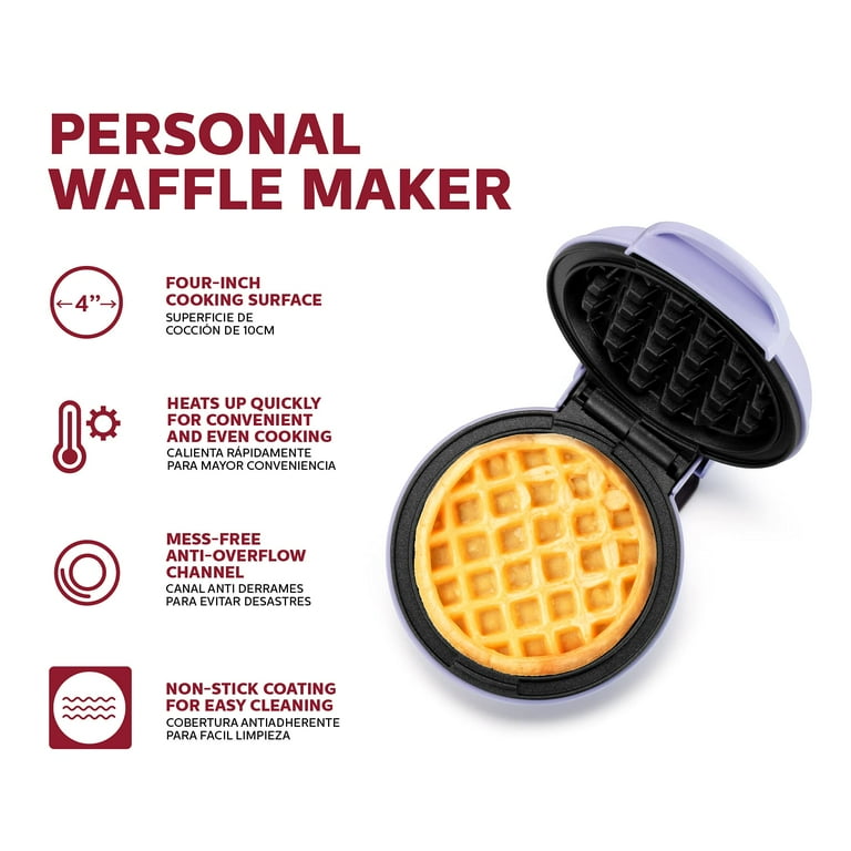 Holstein Housewares Personal/Mini Waffle Maker, Non-Stick Coating, Lavender - 4-Inch Waffles in Minutes