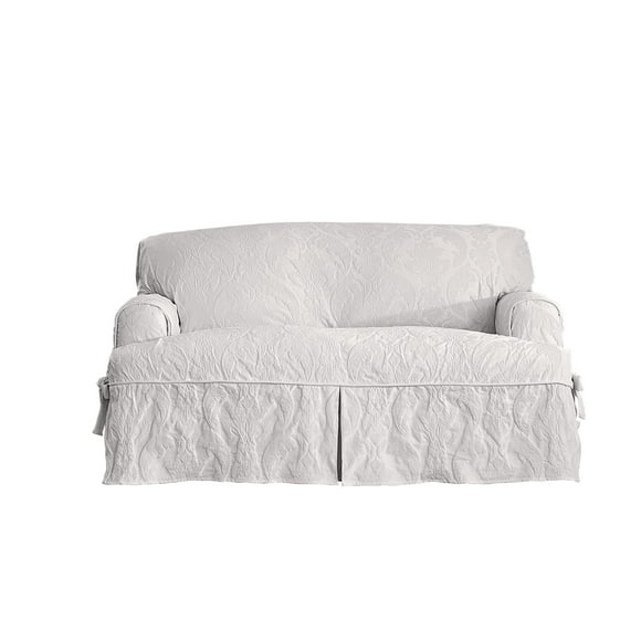 SureFit Matelasse Damask Furniture Cover, Loveseat T-Cushion, White
