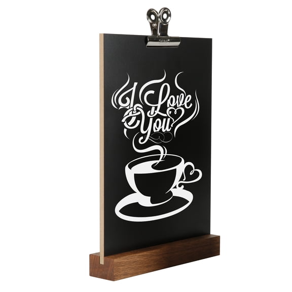 M&T Displays Wood Clipboard with Chalkboard and Clip Portrait Table Top Sign Holder, Ad Frame for Restaurant, Store, Office, Wedding, Party, Event (Dark Wood, 8.5x11, A4) (2 Pack)