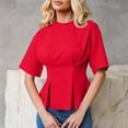 thumbnail image 6 of Pounoo Women's T-Shirts Short Sleeve Crew Neck Cinched Waist Tops Casual Daily Wear Soft Fabric Relaxed Fit Shirts, 6 of 8