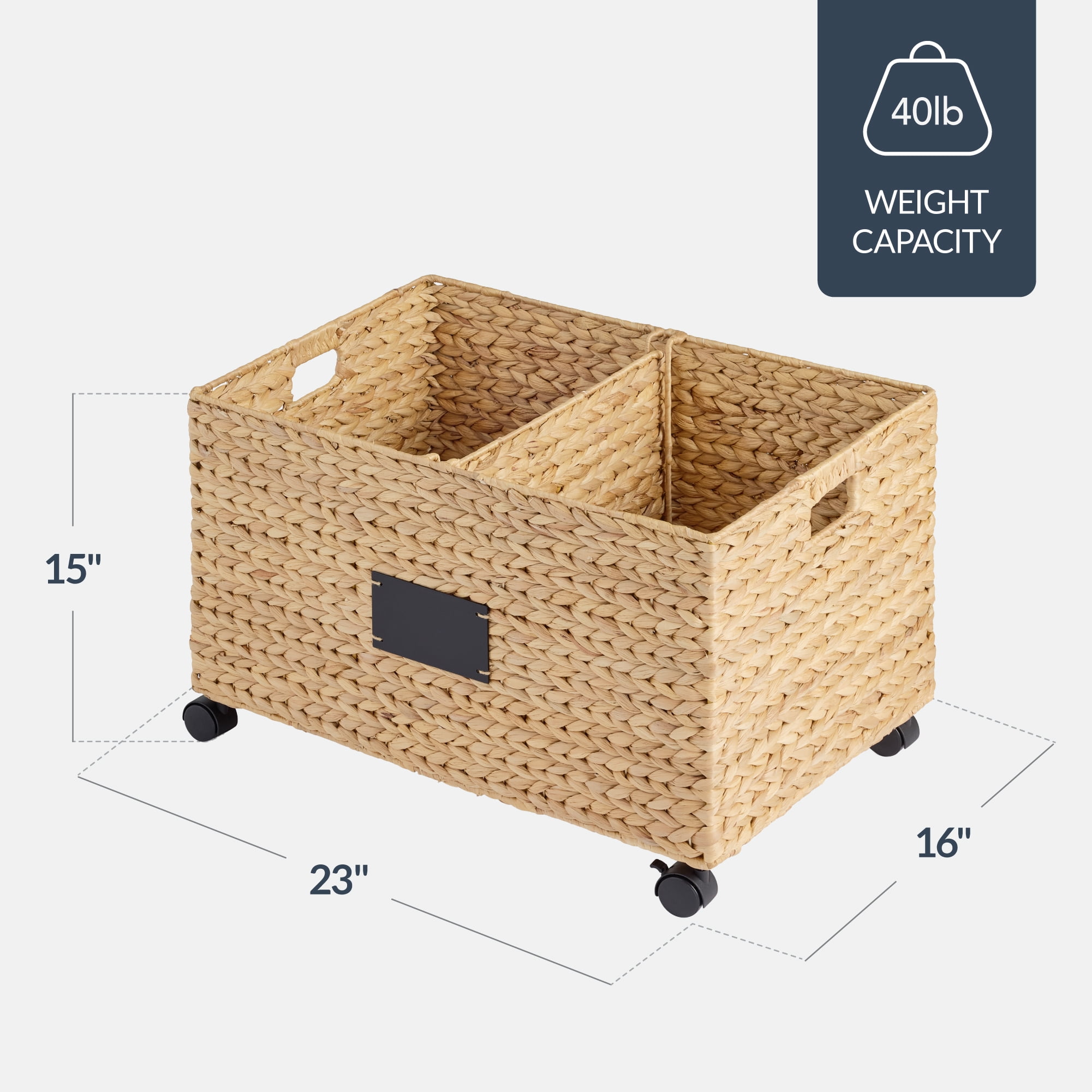 Best Choice Products Rolling Pantry Storage Basket Organizer W/ Chalkboard Label, Handles, Removable Divider - Natural