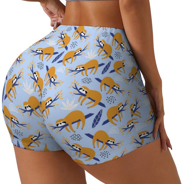 Balery Cute Sloth Pantalones cortos de entrenamiento estampados para mujer, sin costuras, ajustados, para gimnasio, yoga, correr, deportes, ejercicio activo, fitness.-X-Large