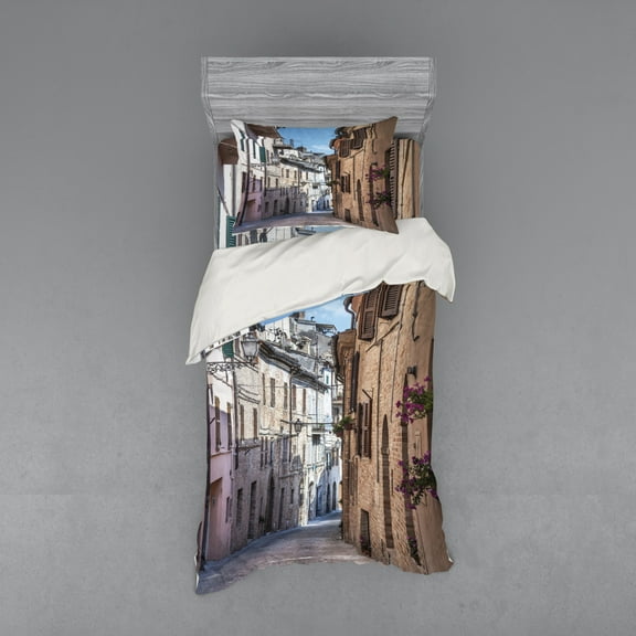 Ambesonne Rustic Bedding Set 3 Pcs, Italian Town Street, Twin, Multicolor