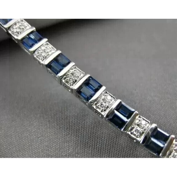 10 Ct Baguette Cut Lab-Created Sapphire Tennis Bracelet 14k White Gold Plated