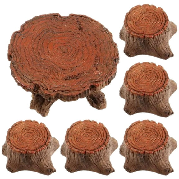 GOOHOCHY Fairy Garden Decoration Tree Stump Table and Chairs in Resin Brown Color for Home Use 1 Set