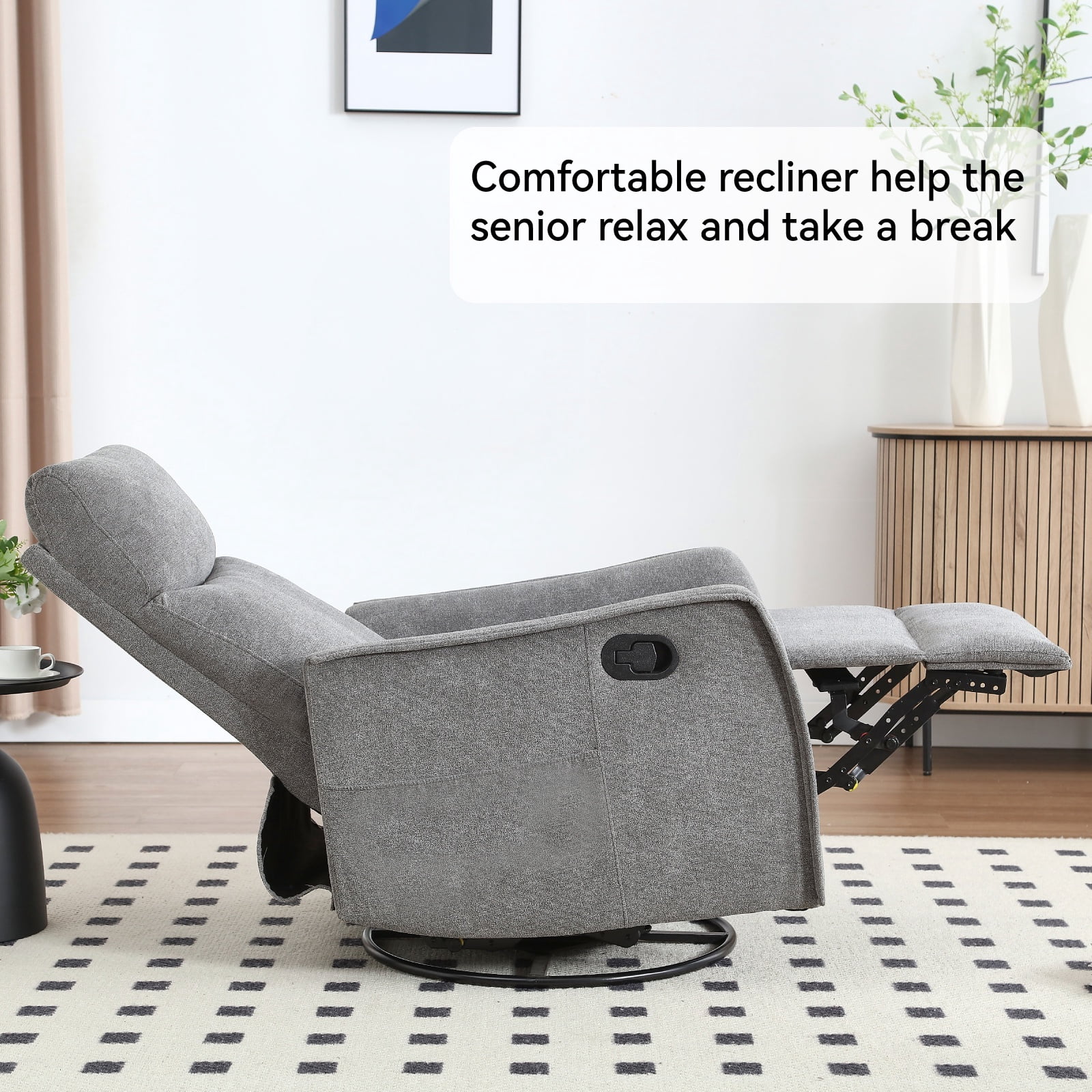 Bellemave Manual Recliner Chair with Massage and Heating Home Theater Recliner Rocking Chair Rocker Chair with High Back in Fabric for Living Room, Bedroom (Gray)
