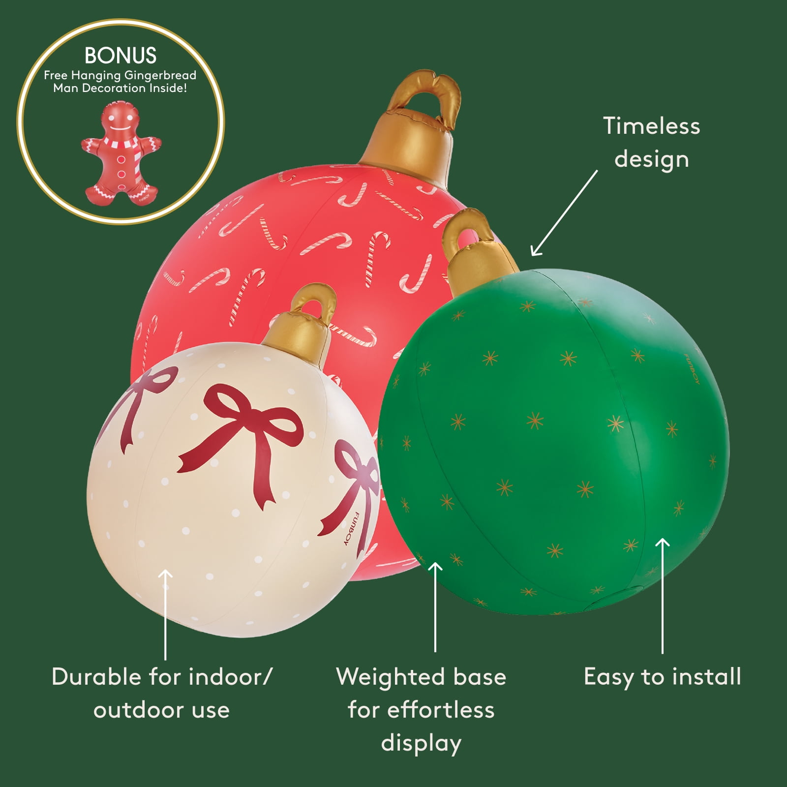FUNBOY Inflatable Holiday Ornaments – 3-Pack