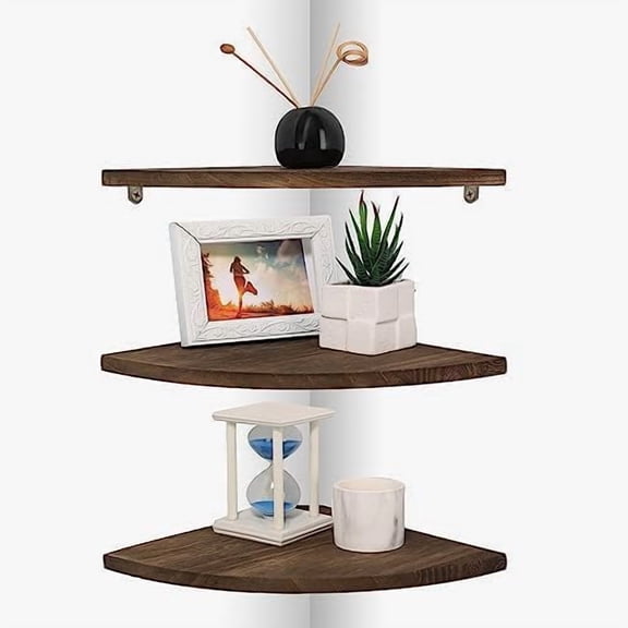 Shelves 3, Rustic Wood Corner Wall Mount, 10x10x0.7 inches, 42 pounds Capacity