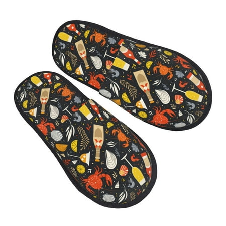 

Kdxio Seafood And Drinks Pattern Slippers for Women Memory Foam Fuzzy House Slippers Bedroom Non-slip Warm Womens Slippers
