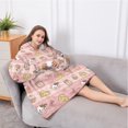 thumbnail image 5 of Oversized Wearable Blanket Hoodie,Pink Cow Dessert Bow Pattern Sherpa Blanket Hoodie with Super Pockets,Super Warm Fuzzy Pullover for Women & Men, 5 of 6
