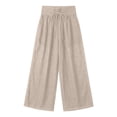 thumbnail image 4 of Women's Linen Pants High Waisted Pant Summer Casual Wide Leg Drawstring Trousers Beach Vacation Clothes by Yigetop Khaki L, 4 of 7