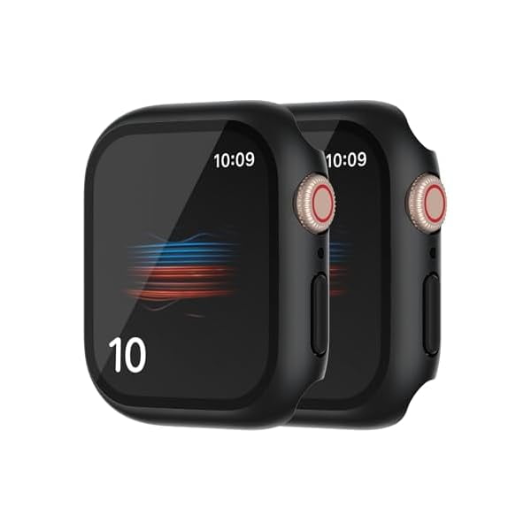 wonima44 2 Pack Hard PC Case with Button for Apple Watch Series 6 5 4 Se 40mm Tempered Glass Screen Protector Case, Full Coverage Ultra-thin Shell Iwatch Bumper Cover (Matte Black, 40mm)