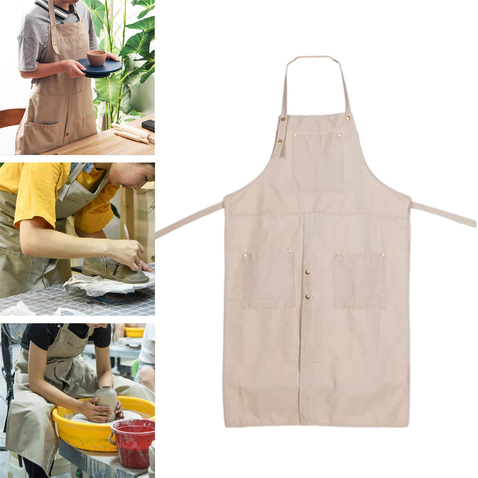 Pottery Apron Durable Canvas Water Resistant Adjustable Apron for Women Cooking Full Cover Split Leg Painting Oil Ceramics Apron