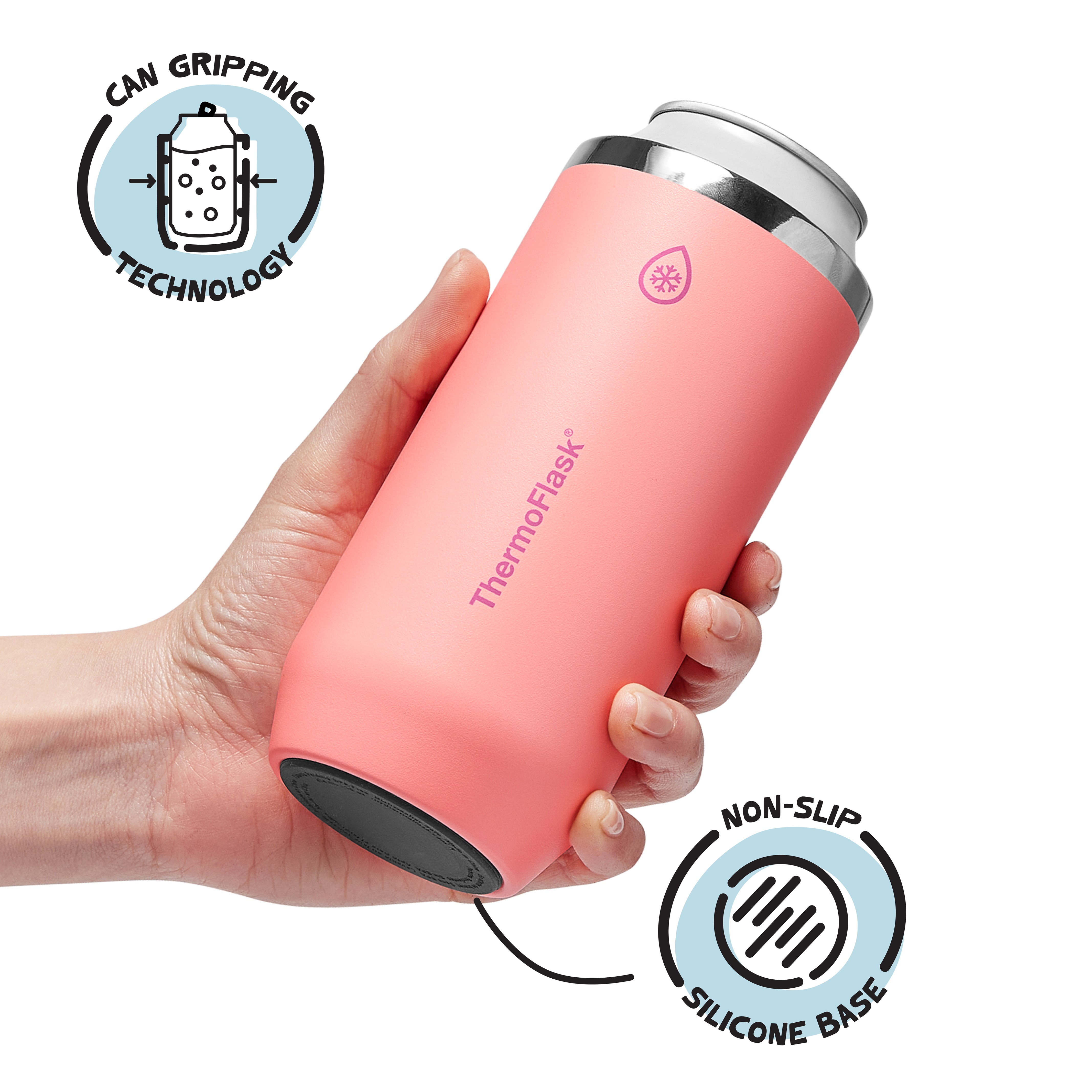 ThermoFlask 16 oz Tall Size 2-In-1 Insulated Can Cooler and Cup, Durable Stainless Steel, Non-Slip Base, Dishwasher Safe, Beverage Container, Sunkissed Coral