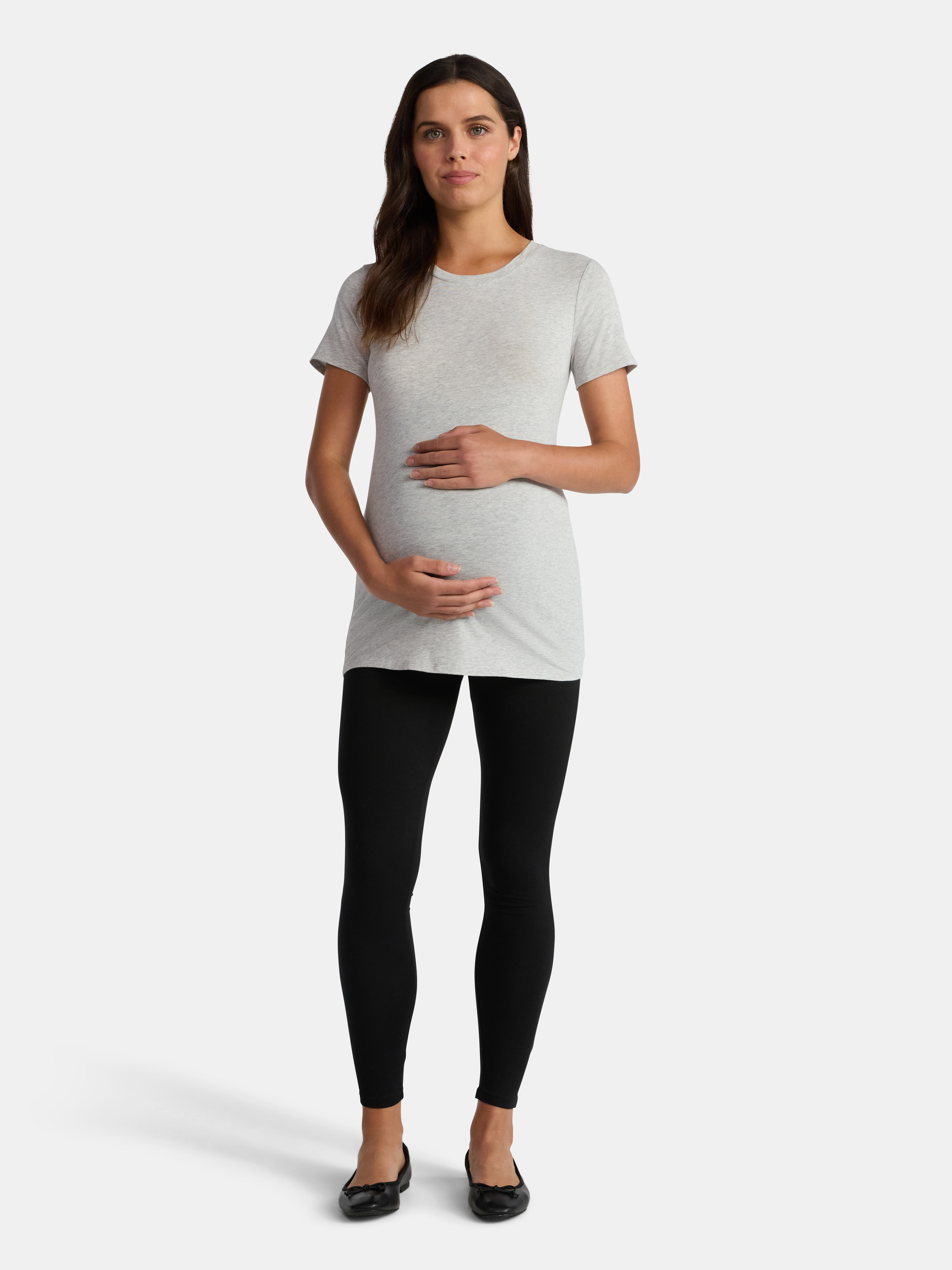 Time and Tru Women's Maternity Non-Shirred Short Sleeve Tee, Sizes S-XXL