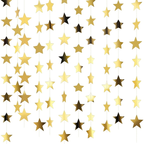 Gold Glitter Star Garland Banner, 130 Ft PreStrung Twinkle Star Hanging Backdrop, 2026 Graduation Birthday Wedding Classroom Party Decorations