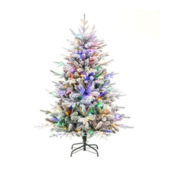 FASCK 4.5/6/7ft Flocked Christmas Tree with 8 Lighting Modes & Multi-Color LED Lights, Snowy Xmas Tree with Color Options for Home