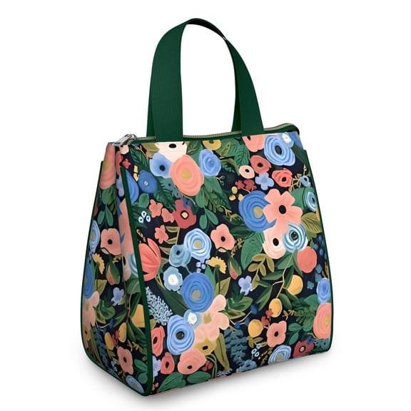 Pioneer Flower Floral Print Pattern Insulated Lunch Bag for Women & Adults,Large Portable Soft Cooler Lunch Bag,Thermal Food Storage Tote with Pearl Cotton,8.66L,8.75x5.75x9.5 Inch