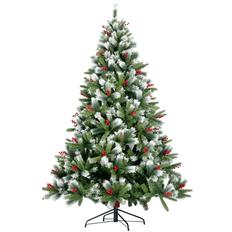 BTMWAY 6FT Snow Flocked Christmas Trees, Artificial Christmas Tree with 750  Branch Tips, Xmas Tree with Sturdy Metal Base, Flocking Spray White Tree