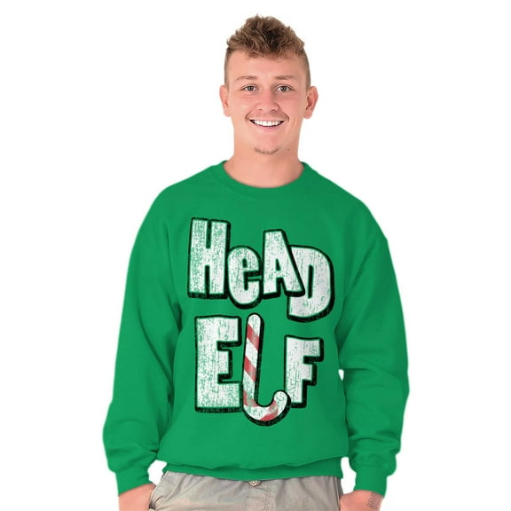 Funny Christmas Head Elf Candy Cane Unisex Plus Fleece Graphic Sweatshirt Brisco Brands 4X