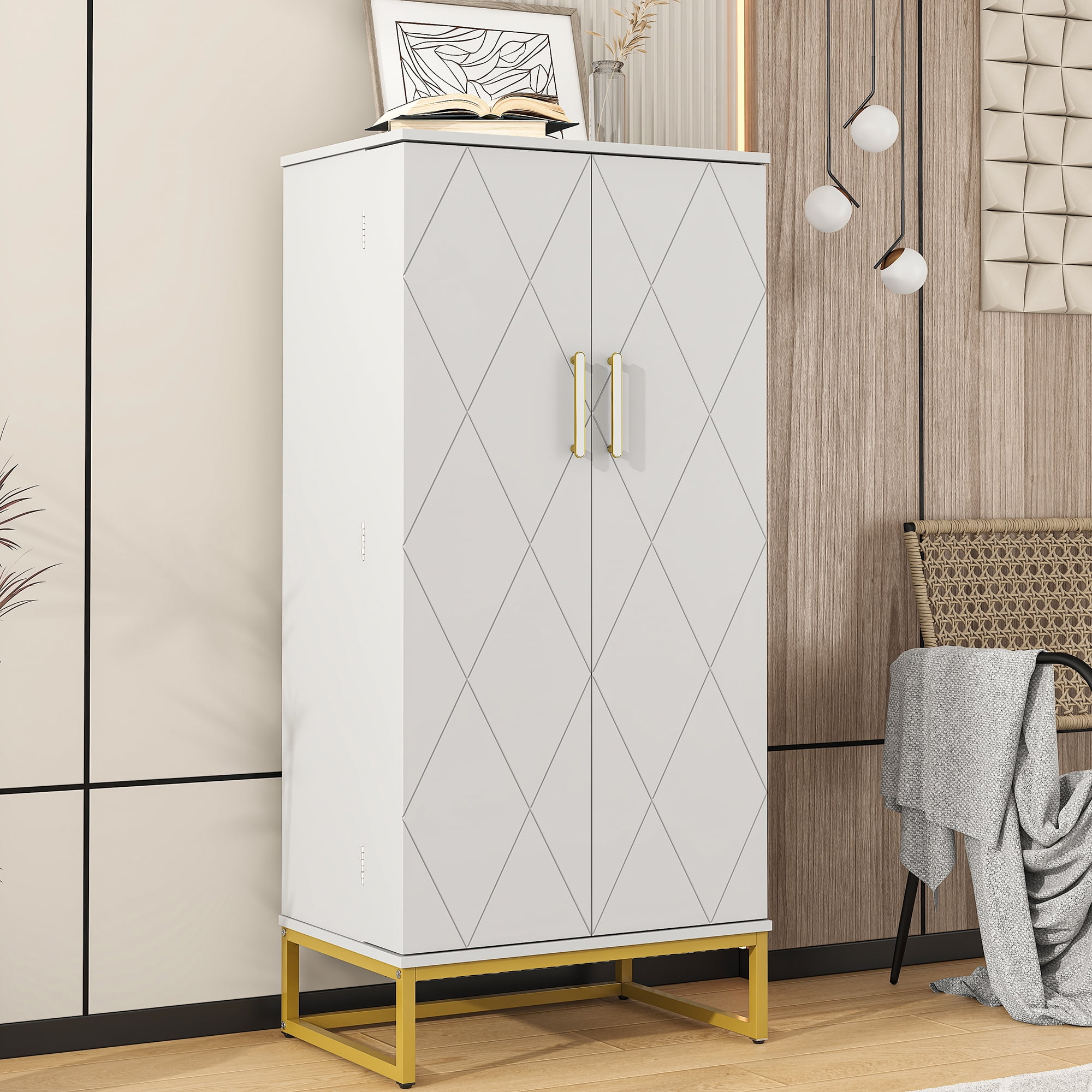 Casendy Pantry Cabinet with 2 Doors and 16 Shelves, Modern Kitchen Storage Cabinet with Adjustable Shelves, Kitchen Storage Cupboard for Dining Room, Living Room, White