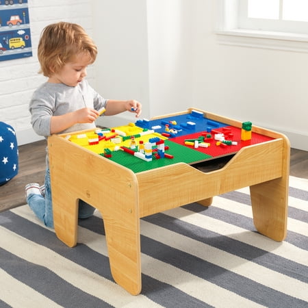 KidKraft 2-in-1 Reversible Top Activity Table with 200 Building Bricks and 30-Piece Wooden Train Set - (Best Lego Table With Storage)