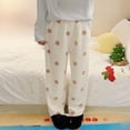 thumbnail image 2 of Bibifish Womens Pants Off-White Black Polka Dot Print Fuzzy Fabric Elastic Waisit Loose Leg Fit Casual Cold Weather Home Wear Warm Cute Pants For Ladies, 2 of 6