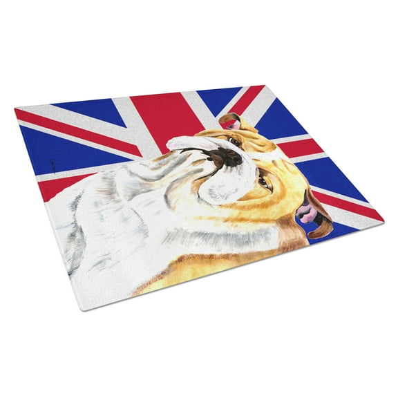 Caroline's Treasures Bulldog English with English Union Jack British Flag Glass Cutting Board Large Size