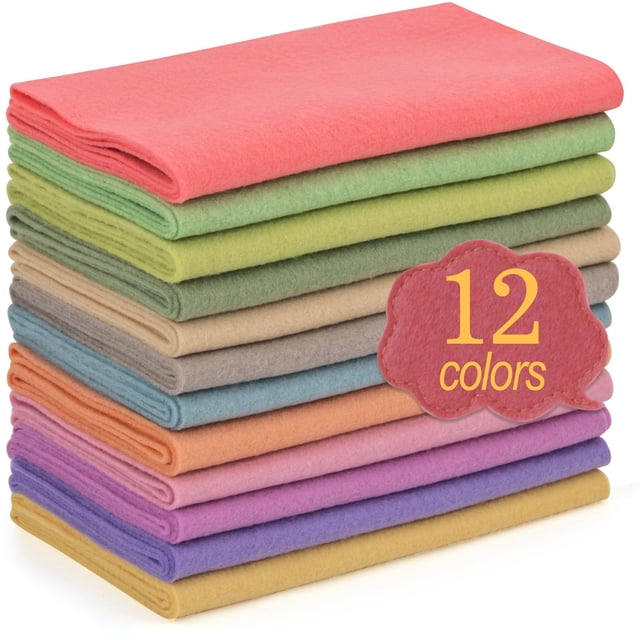 Tela de fieltro XSEINO 12 rollos de 20,5 x 90 cm y 1,4 mm de grosor, 12 colores