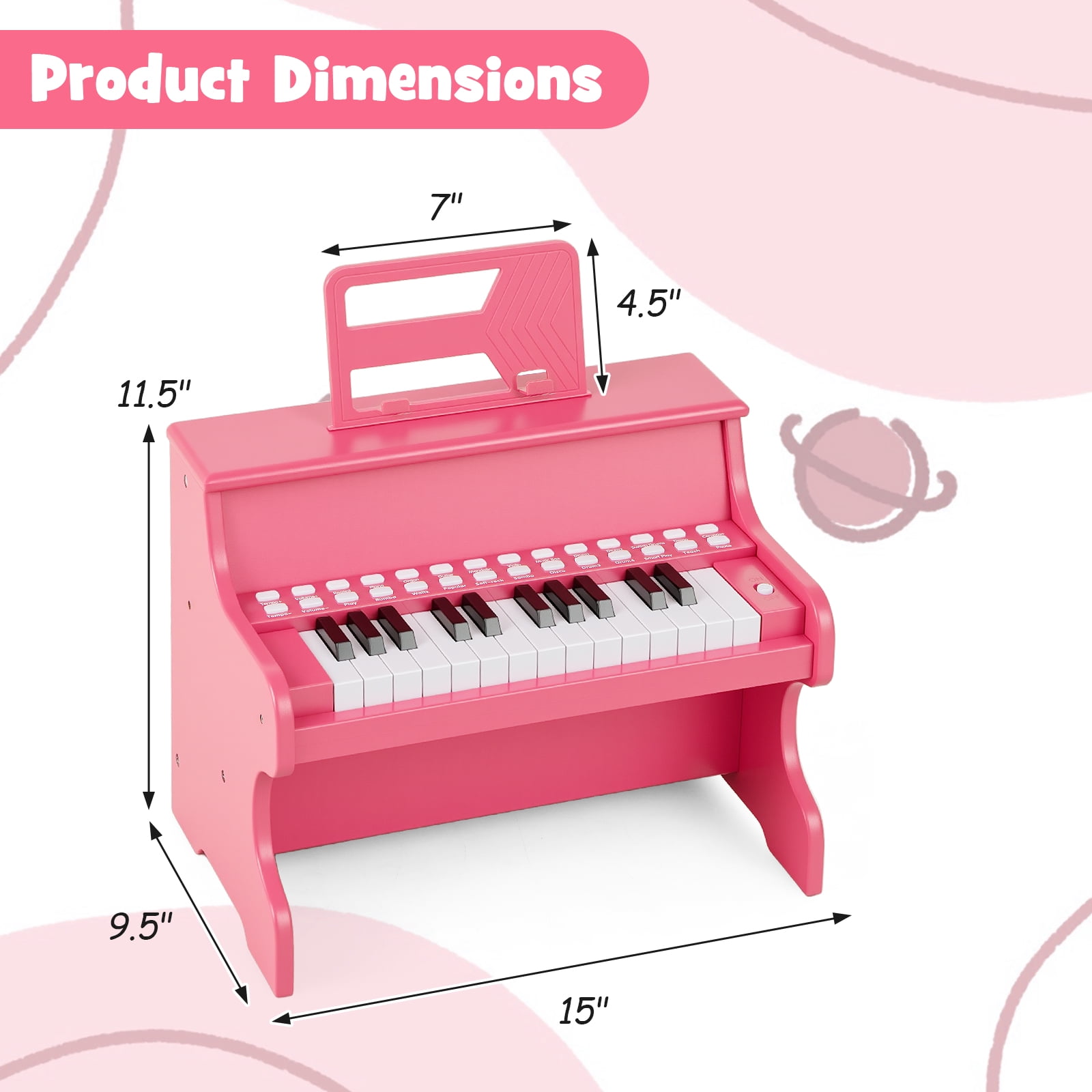 Gymax 25 Keys Digital Piano w/Music Stand Teaching Mode Lighted Keys 6 Instruments Pink