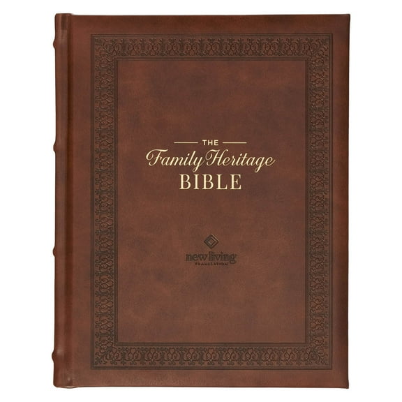 NLT Family Heritage Bible, Large Print Family Heirloom Devotional Bible for Study, New Living Translation Holy Bible Vegan Leather Hardcover, Additional Interactive Content, Brown