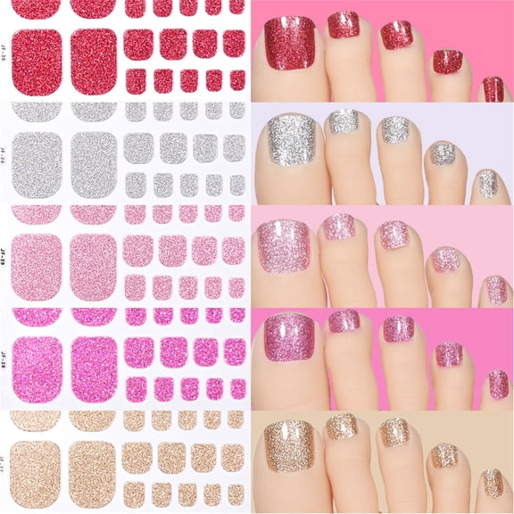 Removable Toe Nail Decals Glitter Toe Nail Wraps Set of 5 Portable Toe Nail Stickers QZS Durable Multicolor Nail Strips Toes Decals