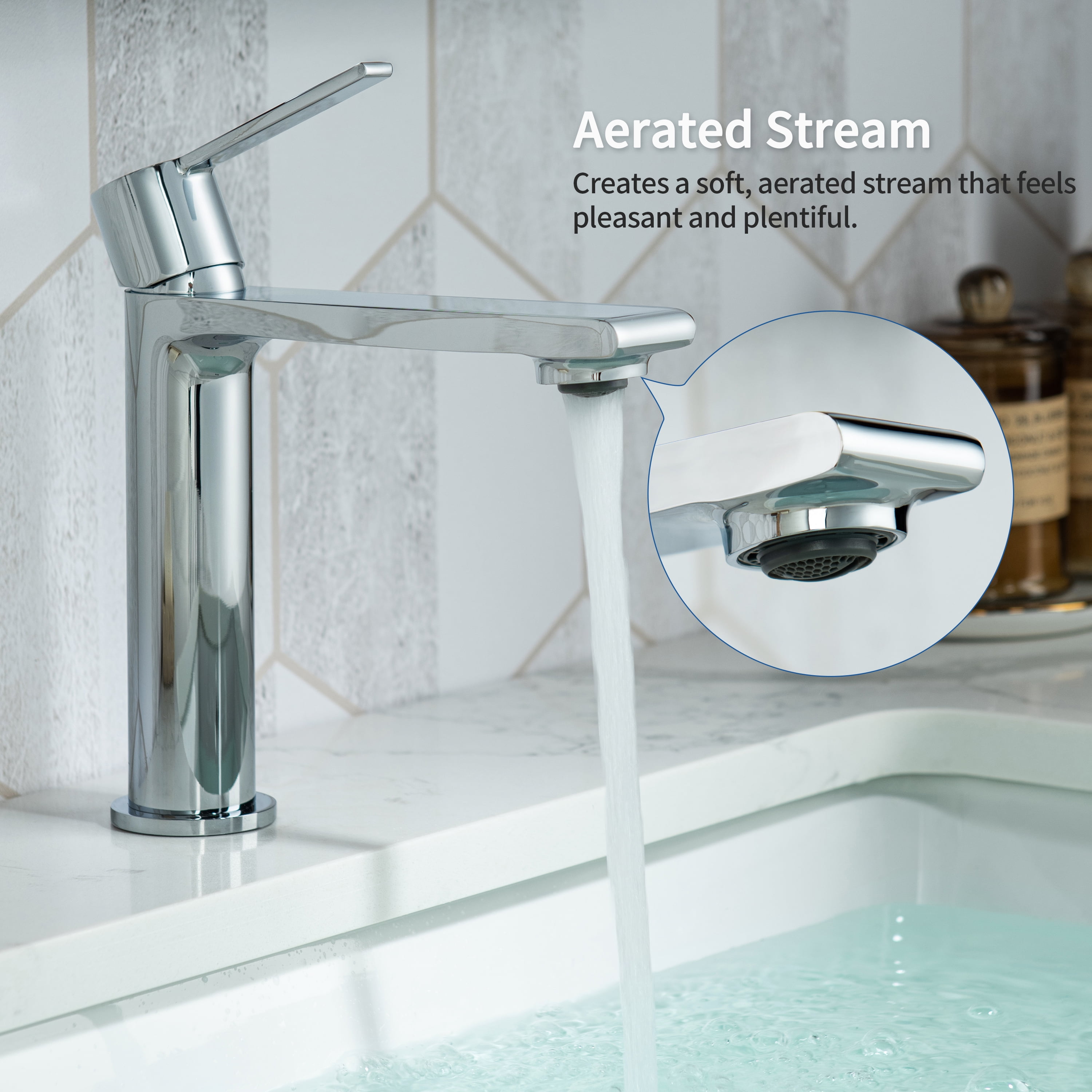 Casta Diva Chrome Single Handle Bathroom Sink Faucet for 1 Hole Sink, Brass Vanity Faucet incl. Deckplate