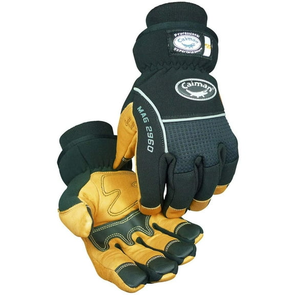 Caiman Winter MAG, Pig Grain Leather Multi-Activity Gloves, Heatrac Insulation, Waterproof, Padded G-Grip, Kontour Design, Black/Gold, X-Large 2960-6