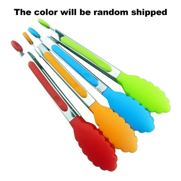 Zootealy 8 Inch Silicone Tongs Mini Kitchen Tongs with Silicone Tips Small Serving Tongs Stainless Steel Cooking Tongs for Salad, Grilling, Frying and Cooking Random Color