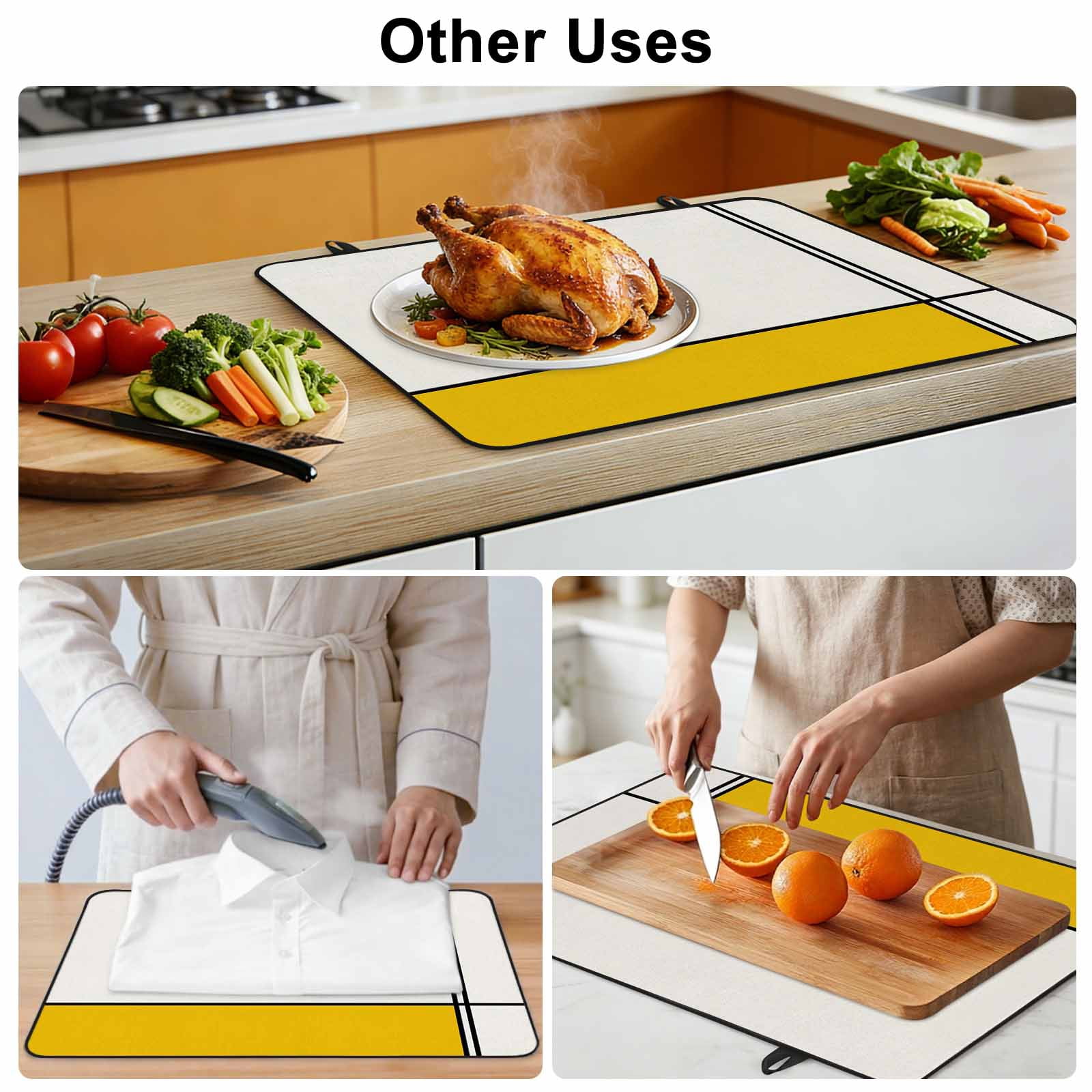 Geomrtic Yellow, Stove Top Cover for Electric Stove, Heat-proof & Non Slip Glass Top Stove Cover Protector, Abstract Stripes Patckwork Modern Art Kitchen Flat Cooktop Rubber Mat 24x21 Inches