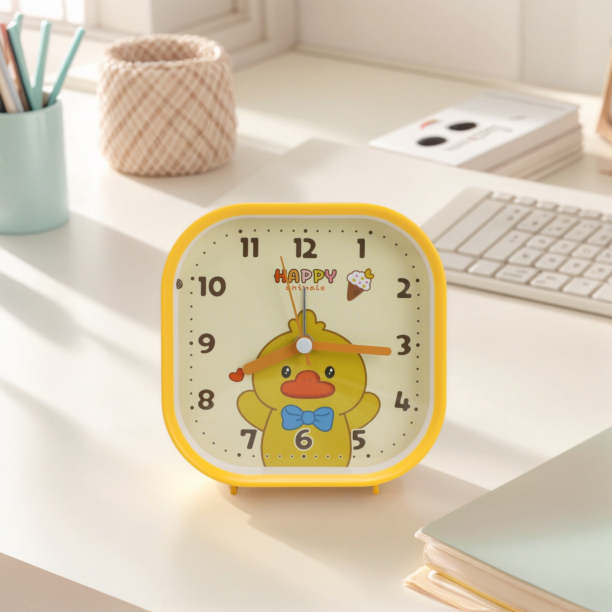 Unique Bargains Rounded Square Alarm Clock Yellow 4.1"L x 1.9"W x 4.3"H