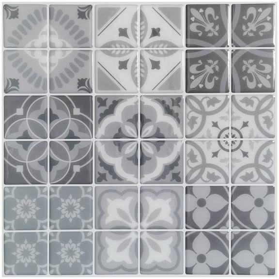 Art3d Gray Talavera 10-Pack 12"x12" Peel and Stick Backsplash Tile for Kitchen Wall Tile