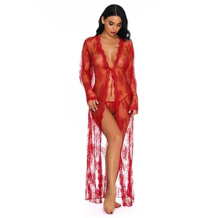 

Lingerie For Women Women Lace Lingerie Deep V Teddy Sleepwear With Panty Red