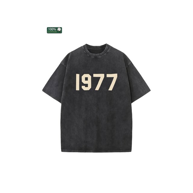 1977 Men and Women Washed T-Shirt, High Quality Thickened Combed Heavy, Street Style, Batik Washed Drop Shoulder Short Sleeve, Brand, Street Style