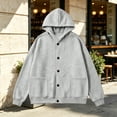 thumbnail image 3 of Button up Hooded Sweatshirt for Women, Soft Fleece Hoodie Jackets with Pockets, Fall Winter Casual Long Sleeve Lightweight Hoodies Outerwear , L, 3 of 5
