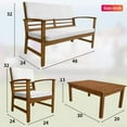 thumbnail image 2 of FDW Set 4-Piece Acacia Wood Outdoor Chat Patio Furniture with Cushions, Beige/White, 2 of 7
